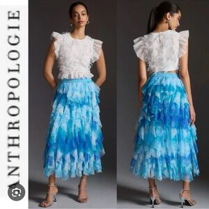 Anthropologie The Chéri Ruffle Tulle Midi Skirt